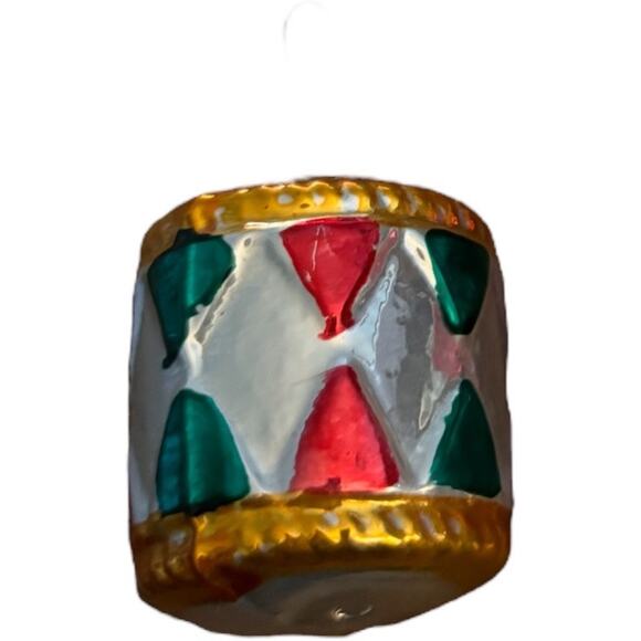 Silver White Yellow Pink Green  Glass Drum Christmas Ornament - Picture 1 of 1